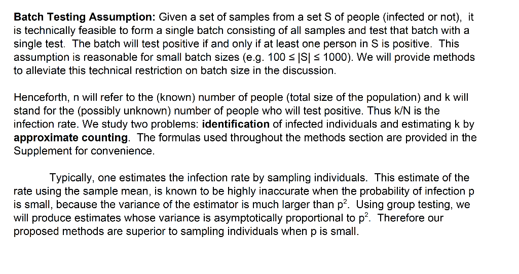 Batch Testing Assumption: Given a set of samples from | Chegg.com