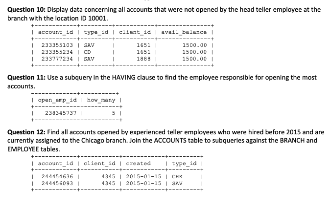 Solved PLEASE USE SUBQUERY SQL Query Questions -- Using | Chegg.com