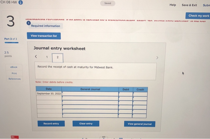 Solved CH 08 HW 6 Help Save& Exit Submit Saved Check my work | Chegg.com