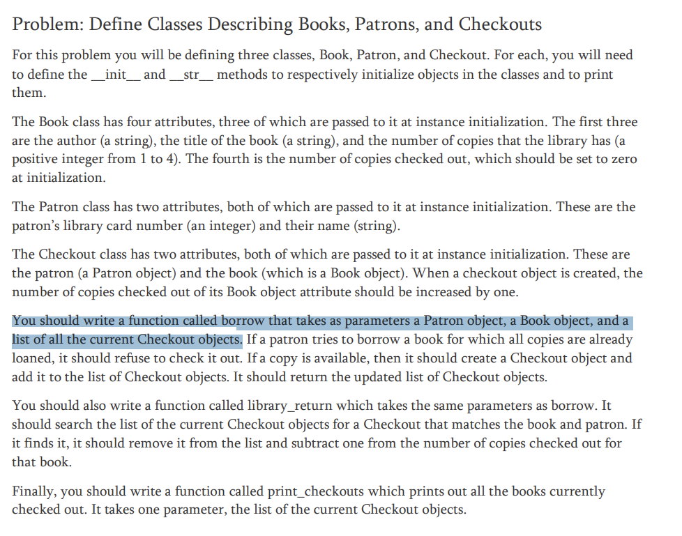 Solved Problem: Define Classes Describing Books, Patrons, | Chegg.com