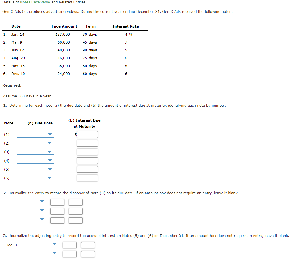 Solved Details of Notes Receivable and Related Entries Gen-X | Chegg.com