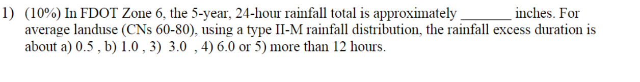 Solved (10\%) In FDOT Zone 6, the 5-year, 24-hour rainfall | Chegg.com