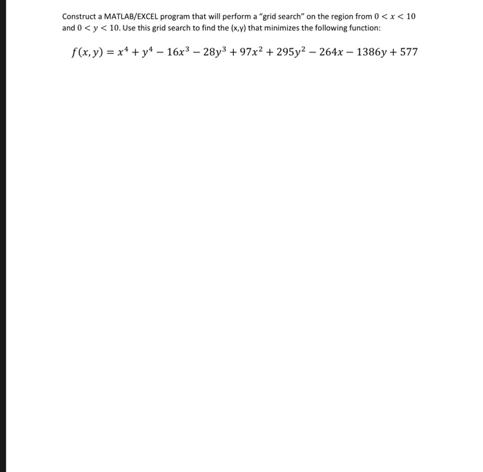 Solved Construct a MATLAB/EXCEL program that will perform a | Chegg.com