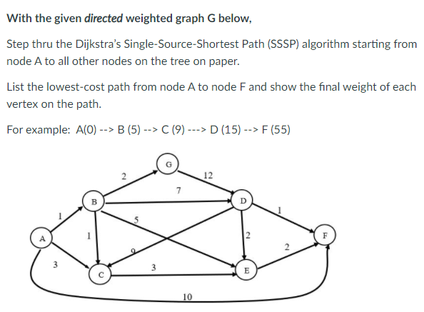 Solved With the given directed weighted graph G below, Step | Chegg.com