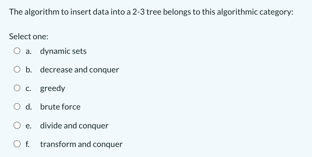 Solved The algorithm to insert data into a 2-3 tree belongs | Chegg.com