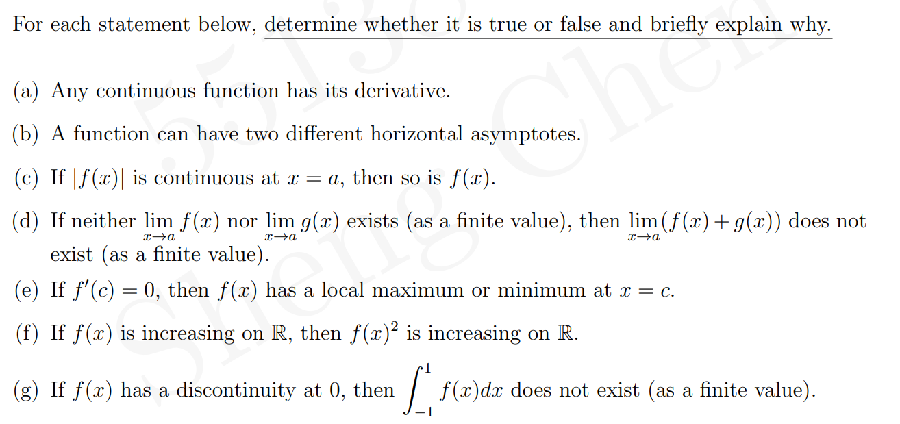 Solved For each statement below, determine whether it is | Chegg.com
