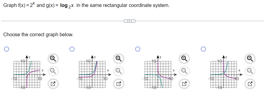 Solved Graph f(x)=2x and g(x)=log2x in the same rectangular | Chegg.com