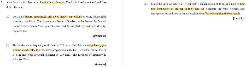 Solved 2. A uniform bar is subjected to longitudinal | Chegg.com