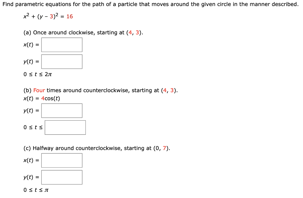 Solved Find parametric equations for the path of a particle | Chegg.com