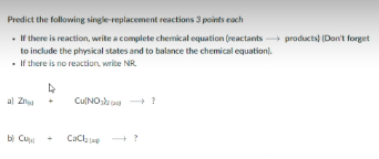 Solved Predict the following single-replacement reactions 3 | Chegg.com