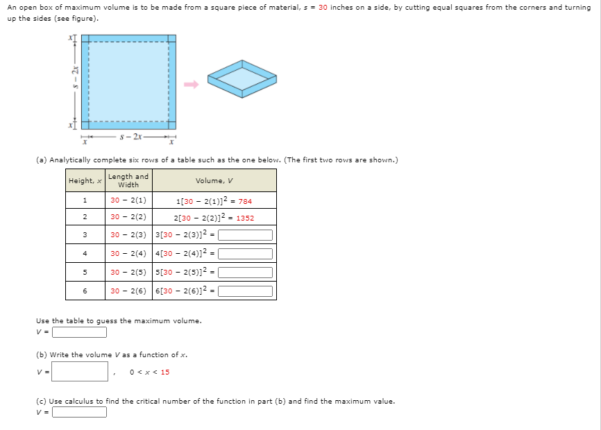 Solved An open box of maximum volume is to be made from a | Chegg.com