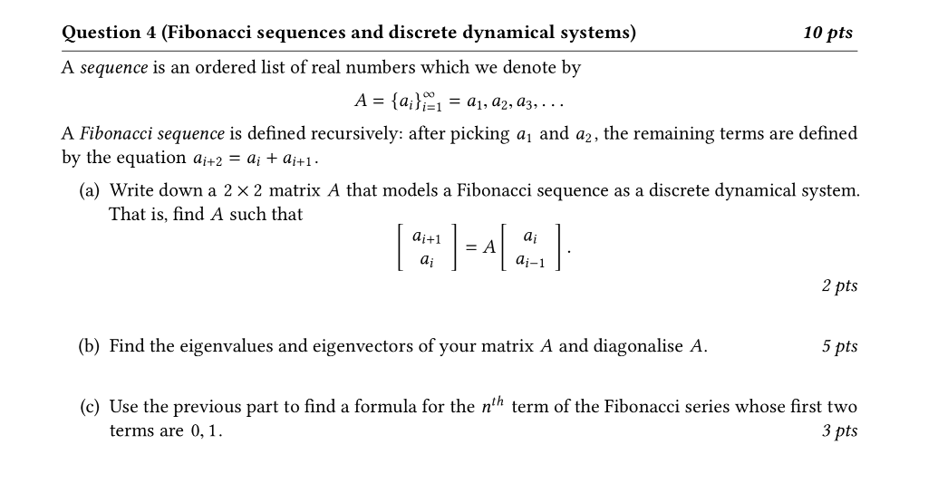 Solved 10 pts Question 4 (Fibonacci sequences and discrete | Chegg.com