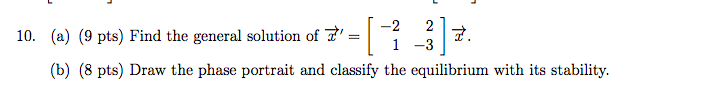 Solved -2 2 1 -3 (b) (8 Pts) Draw The Phase Portrait And | Chegg.com