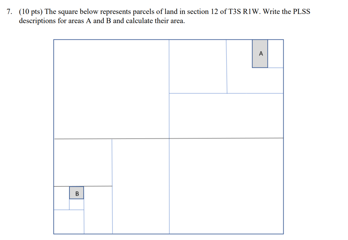 Solved 7. (10 pts) The square below represents parcels of | Chegg.com