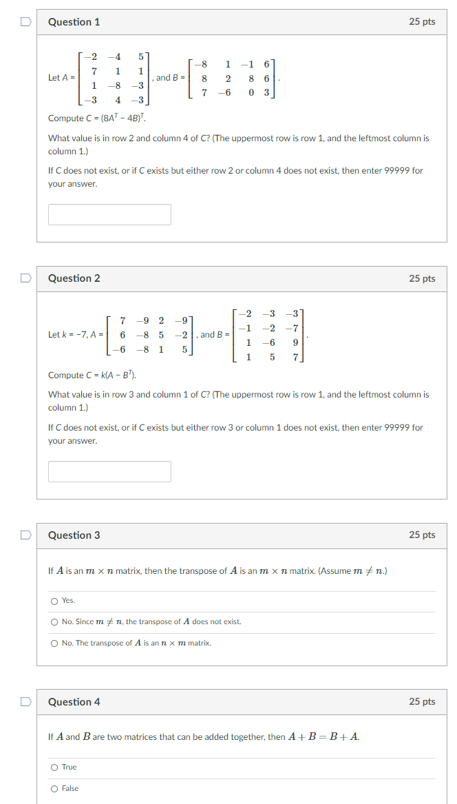 Solved Question 1 25 pts -2 5 -1 6 7 1 1 Let A - and B = -8 | Chegg.com