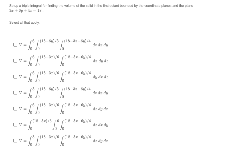 Solved Setup A Triple Integral For Finding The Volume Of The | Chegg.com