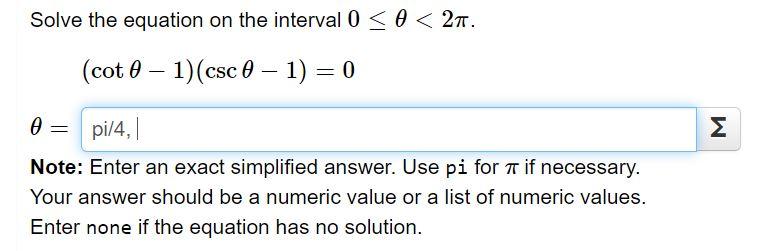 Solved Solve the equation on the interval 0 | Chegg.com