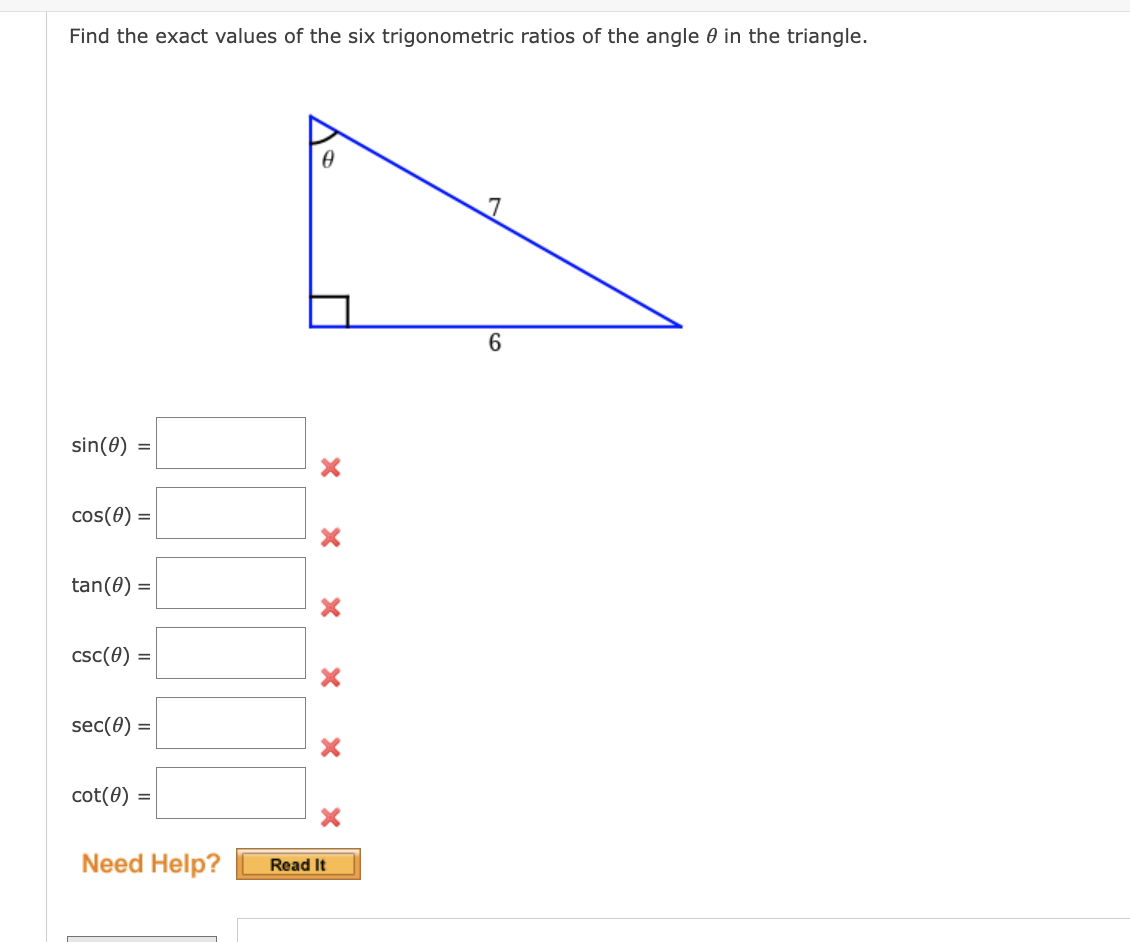 Solved Find The Exact Values Of The Six Trigonometric Ratios 8856