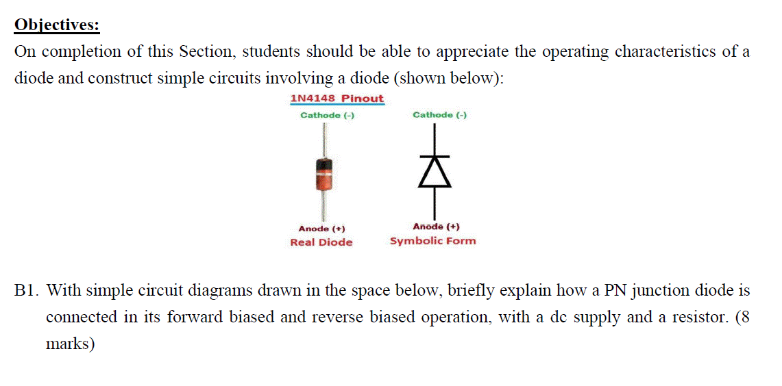 Solved Section B - Diode Characteristics (60 marks) | Chegg.com