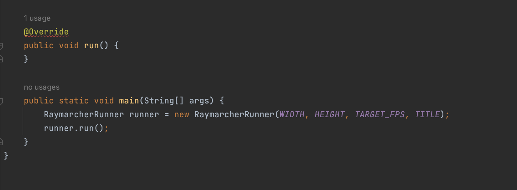 RaymarcherRunner.java1 usage Qoverride public void | Chegg.com