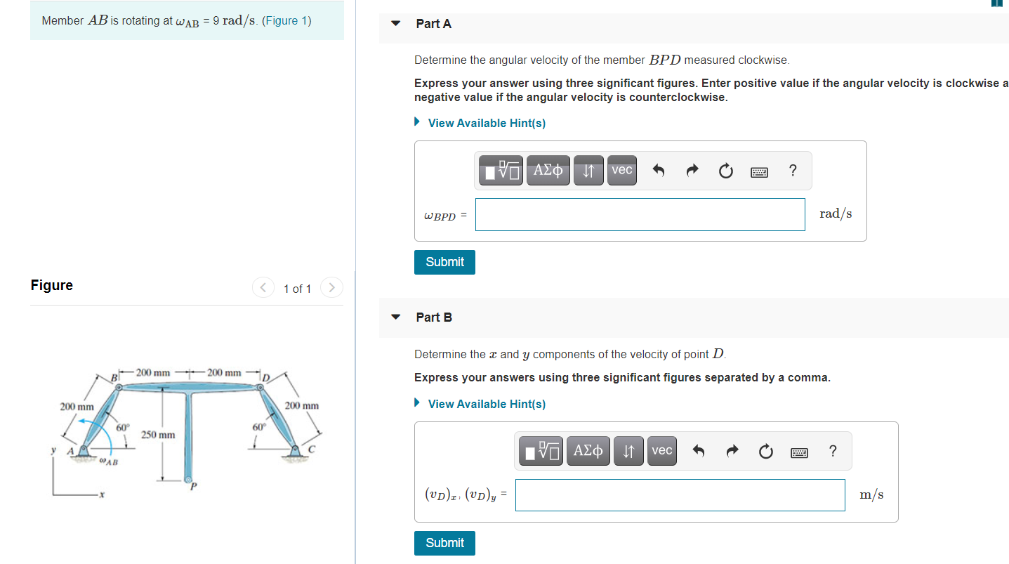 Solved Member AB is rotating at WAB = 9 rad/s. (Figure 1) | Chegg.com