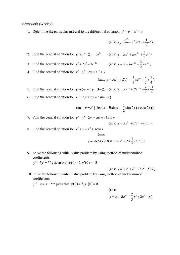 Homework Week 7 1 Determine The Particular Chegg Com