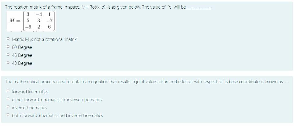 Solved The rotation matrix of a frame in space. M= Rotx 9), | Chegg.com