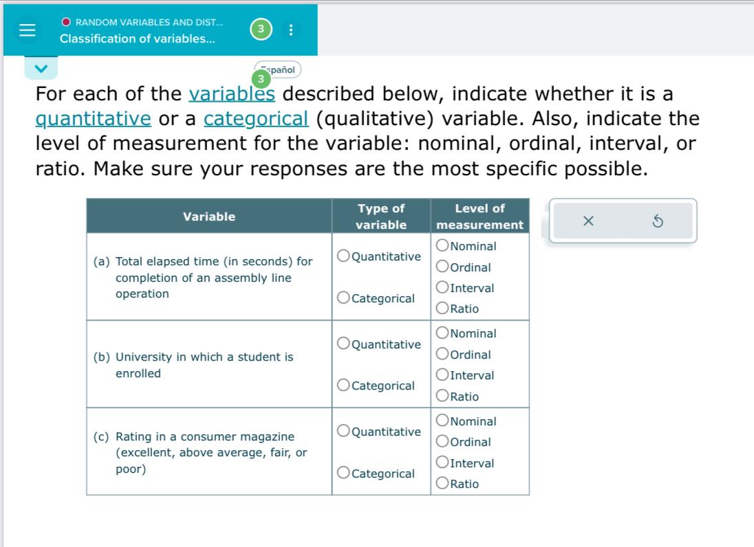 Solved For each of the variables described below, indicate | Chegg.com