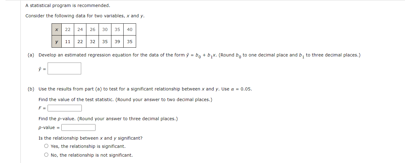 Solved A statistical program is recommended. Consider the | Chegg.com