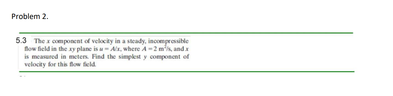 Solved 5.3 The x component of velocity in a steady, | Chegg.com