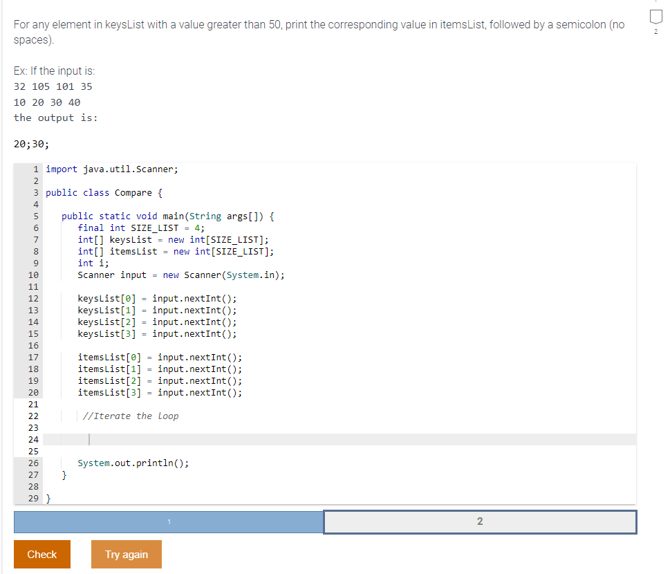 Solved For any element in keysList with a value greater than | Chegg.com