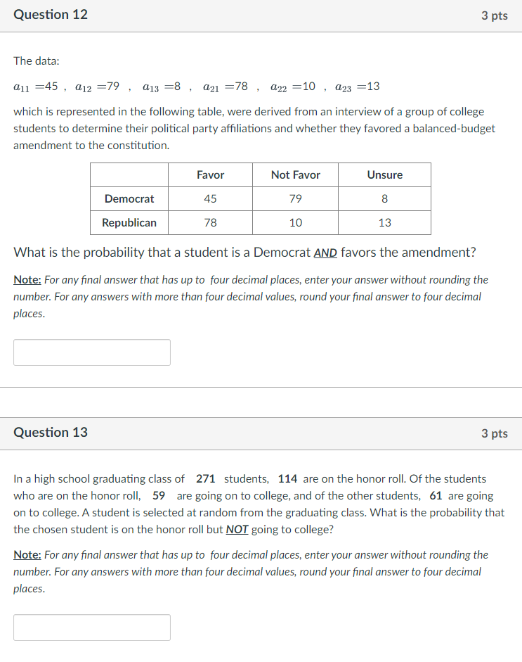 Solved Question 12 3 pts The data: 211 =45, 212 =79, 213=8 , | Chegg.com