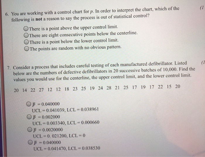 Solved 6. You are working with a control chart for p. In | Chegg.com