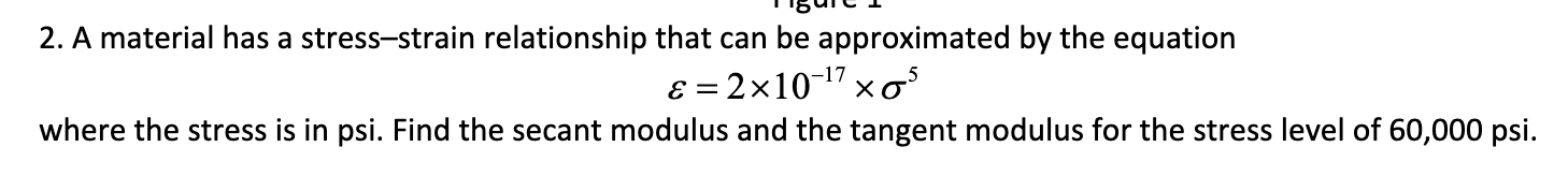 Solved 2. A material has a stress-strain relationship that | Chegg.com