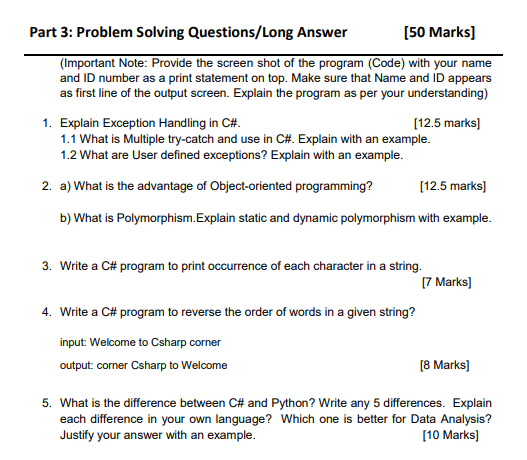 Solved 1. Explain Exception Handling in C#. 1.1 What is
