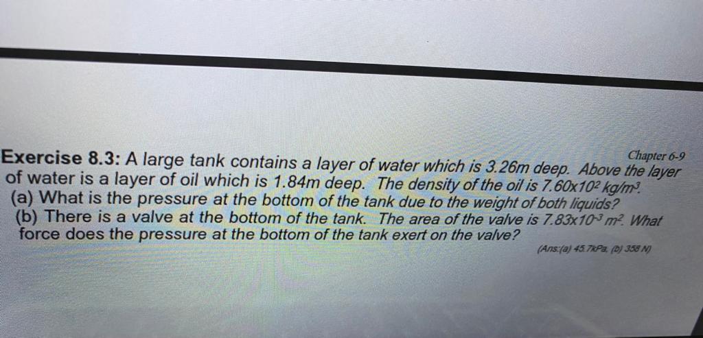 Solved Chapter 6-9 Exercise 8.3: A Large Tank Contains A | Chegg.com