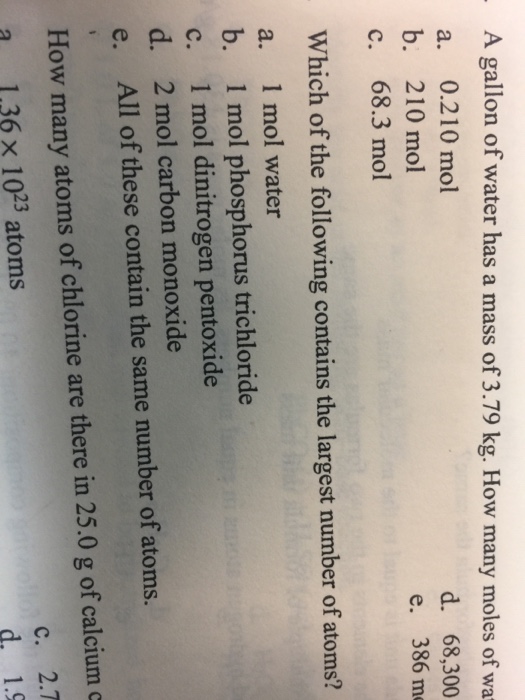 which of the following is the largest number of atoms