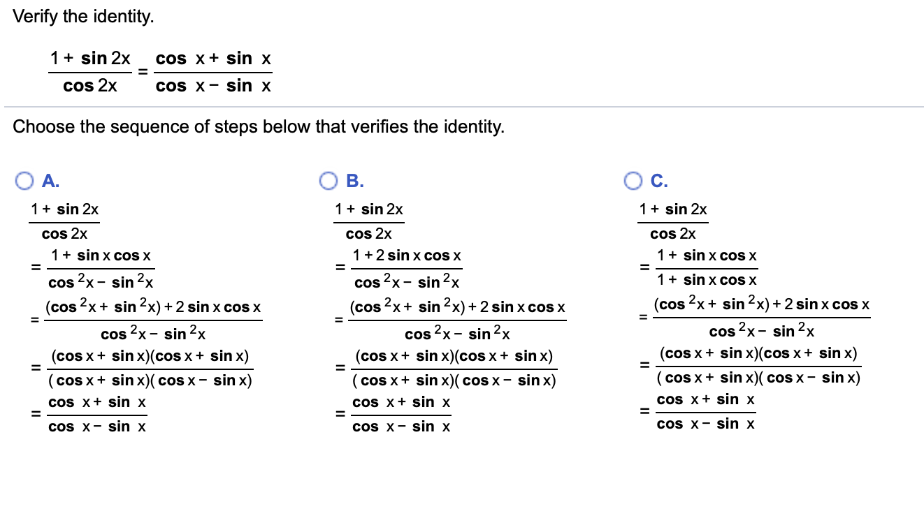 solved-verify-the-identity-1-sin-2x-cos-2x-cos-x-chegg