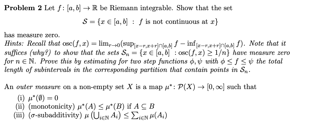 Solved Problem 2 Let F A B R Be Riemann Integrable Chegg Com