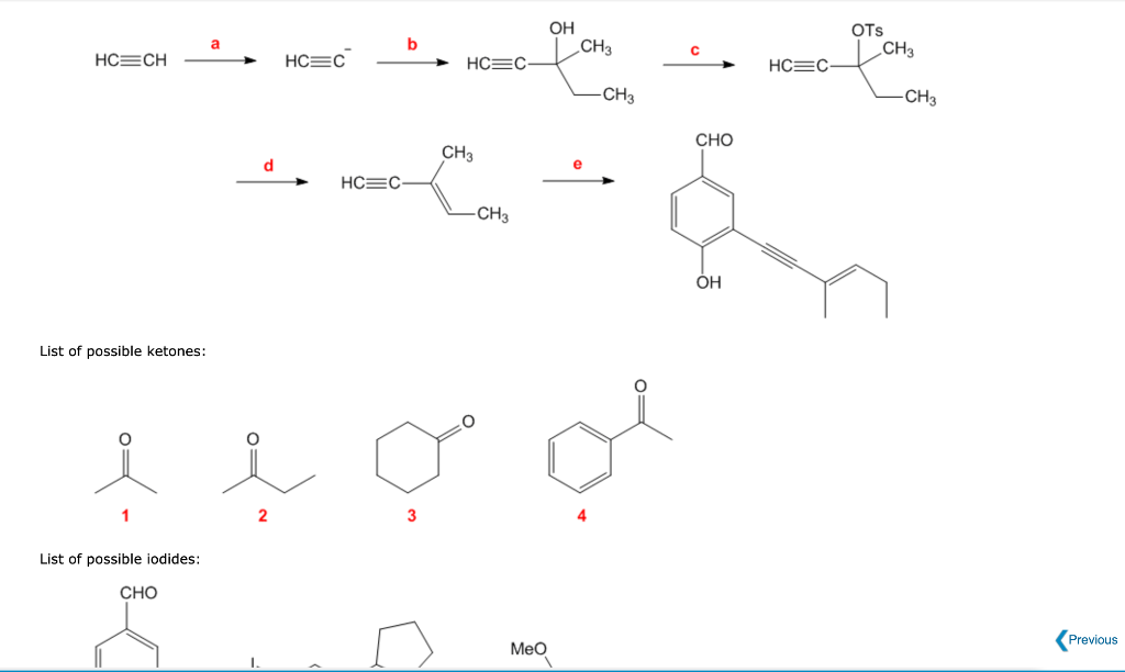 Solved HC=CH List of possible ketones: i List of possible | Chegg.com