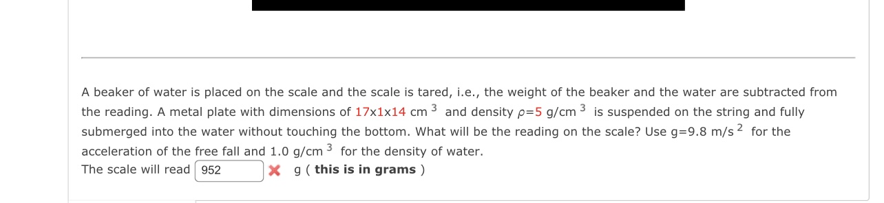 Solved A beaker of water is placed on the scale and the | Chegg.com