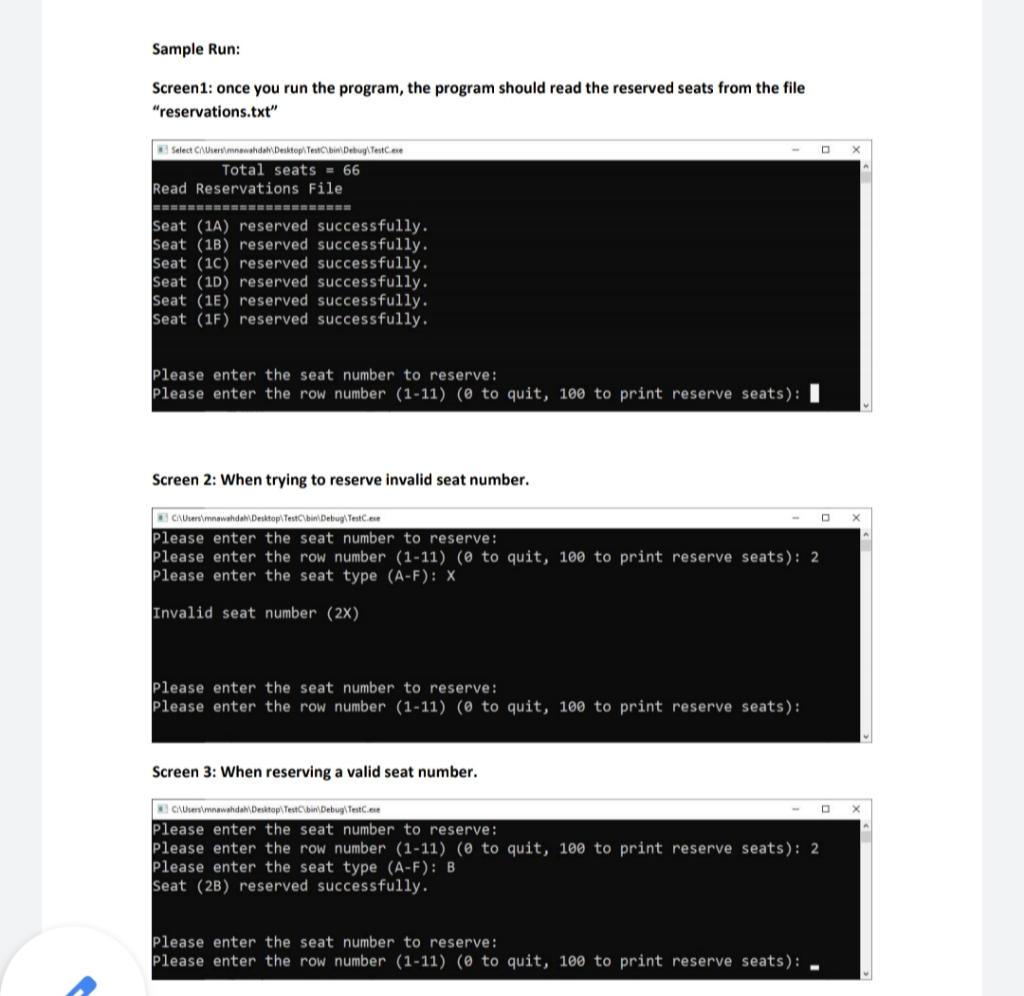 Solved Airplane Reservation System Write a complete C | Chegg.com