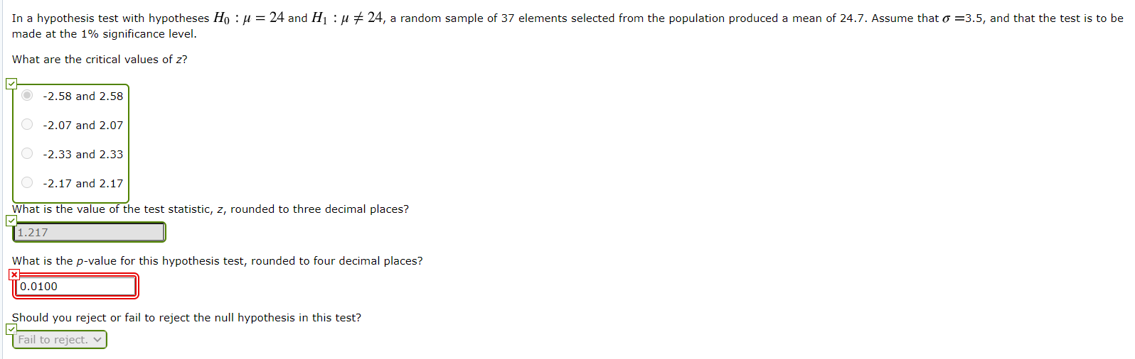 Solved In a hypothesis test with hypotheses Ho : u = 24 and | Chegg.com