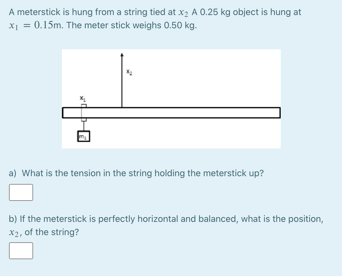 Solved A meterstick is hung from a string tied at X2 A 0.25 | Chegg.com