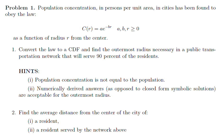 Solved Problem 1 Population Concentration In Persons Pe Chegg Com
