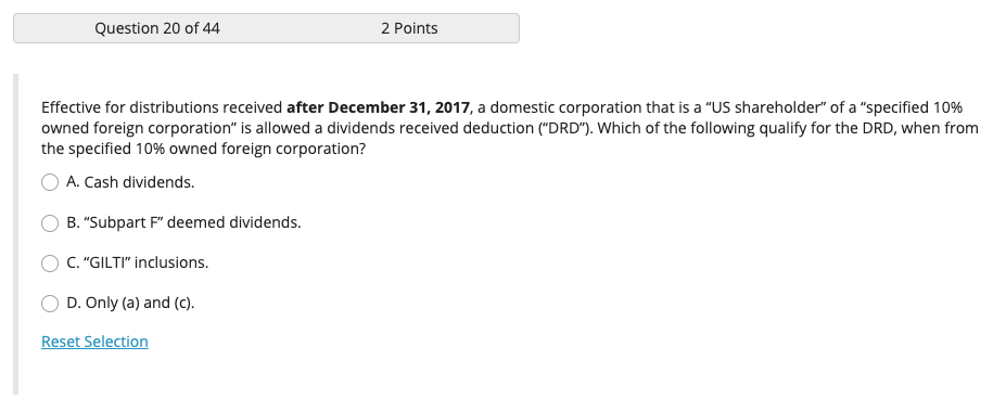 Question 16 of 44 2 Points During 2020, USAco a | Chegg.com