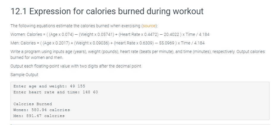 2.27 lab expression for calories burned during workout c