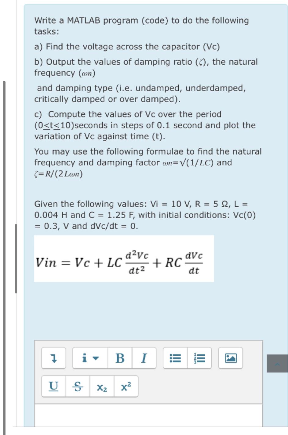 Write A Matlab Program Code To Do The Following Chegg Com