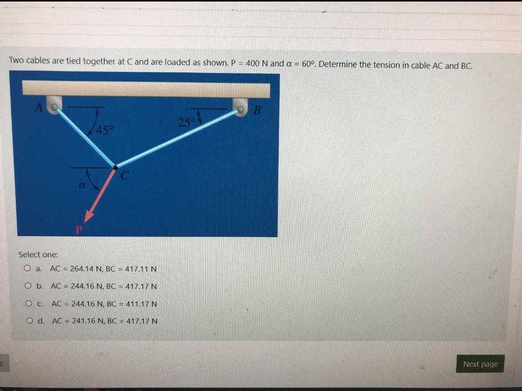 Solved Two Cables Are Tied Together At C And Are Loaded As Chegg