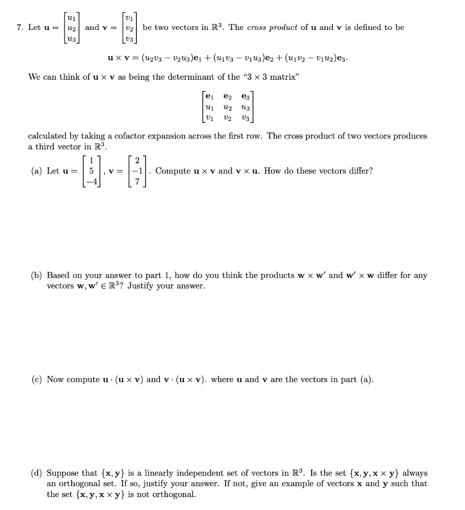 Solved V1 Ui 7 Let U Uz And V U2 Be Two Vectors In R3 0068